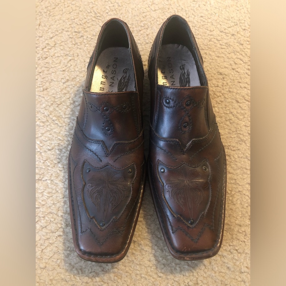 Lounge By Mark Nason Studded U Rock Loafers Brown Leather Mens Sz 8 Square Toe